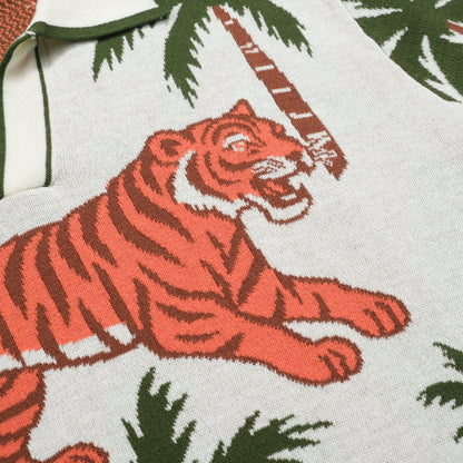 Polo V en jacquard animalier blanc abricot pour hommes