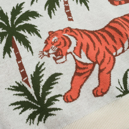 Polo V en jacquard animalier blanc abricot pour hommes