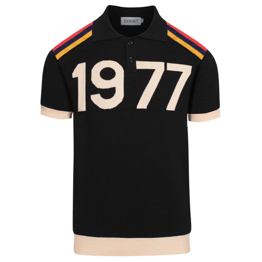 Polo jacquard vintage noir pour hommes 1977