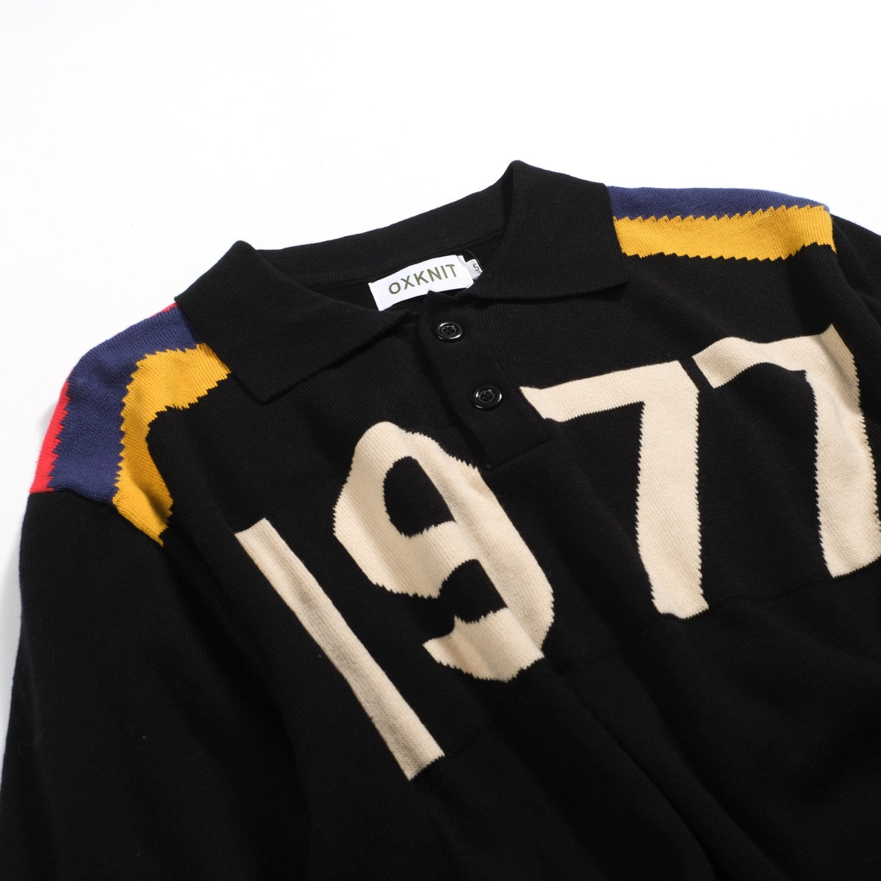 Polo jacquard vintage noir pour hommes 1977