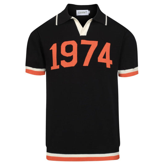 Polo noir vintage en jacquard pour homme 1974