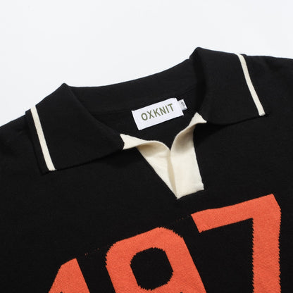 Polo noir vintage en jacquard pour homme 1974