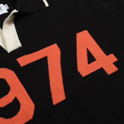 Polo noir vintage en jacquard pour homme 1974