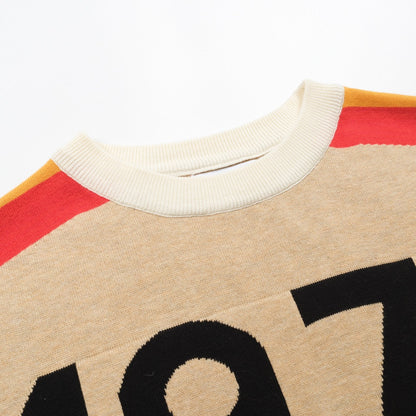 T-shirt vintage en jacquard tricoté kaki pour homme avec fil doré 1971