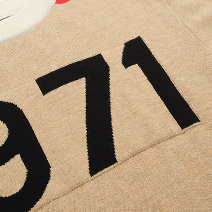 T-shirt vintage en jacquard tricoté kaki pour homme avec fil doré 1971