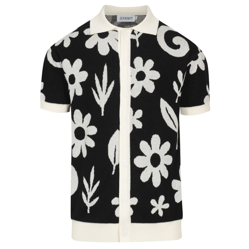 Cardigan tricot vintage floral noir pour hommes