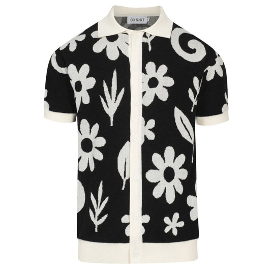 Cardigan tricot vintage floral noir pour hommes