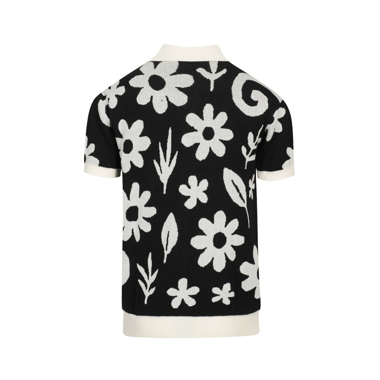 Cardigan tricot vintage floral noir pour hommes