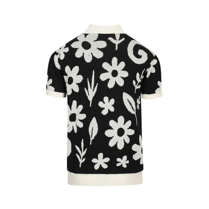 Cardigan tricot vintage floral noir pour hommes