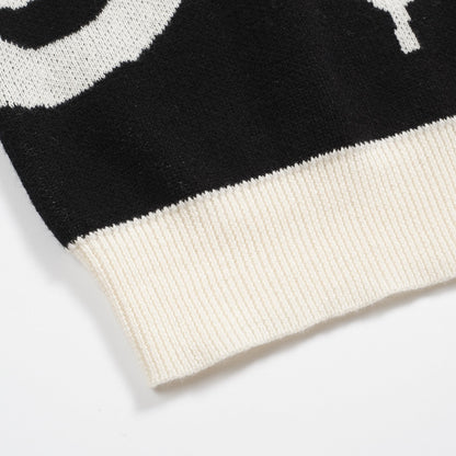 Cardigan tricot vintage floral noir pour hommes