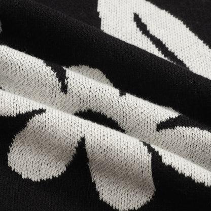 Cardigan tricot vintage floral noir pour hommes