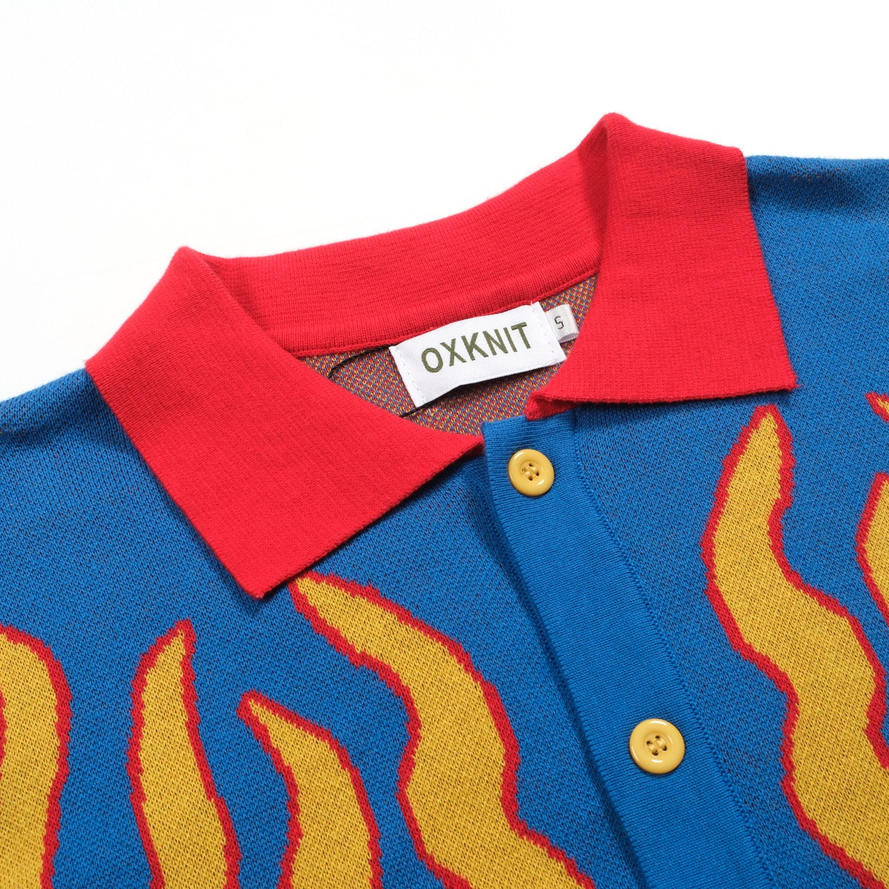 Chemise en tricot jacquard rétro à flammes bleues pour hommes