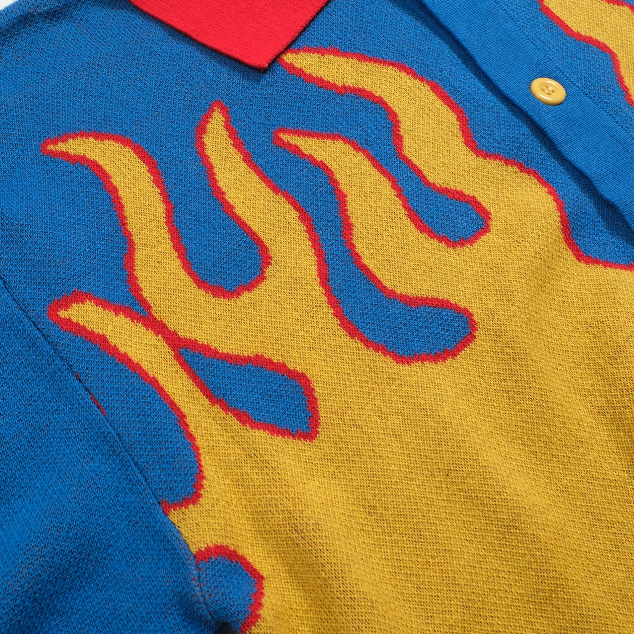 Chemise en tricot jacquard rétro à flammes bleues pour hommes