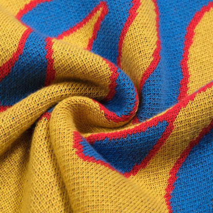 Chemise en tricot jacquard rétro à flammes bleues pour hommes