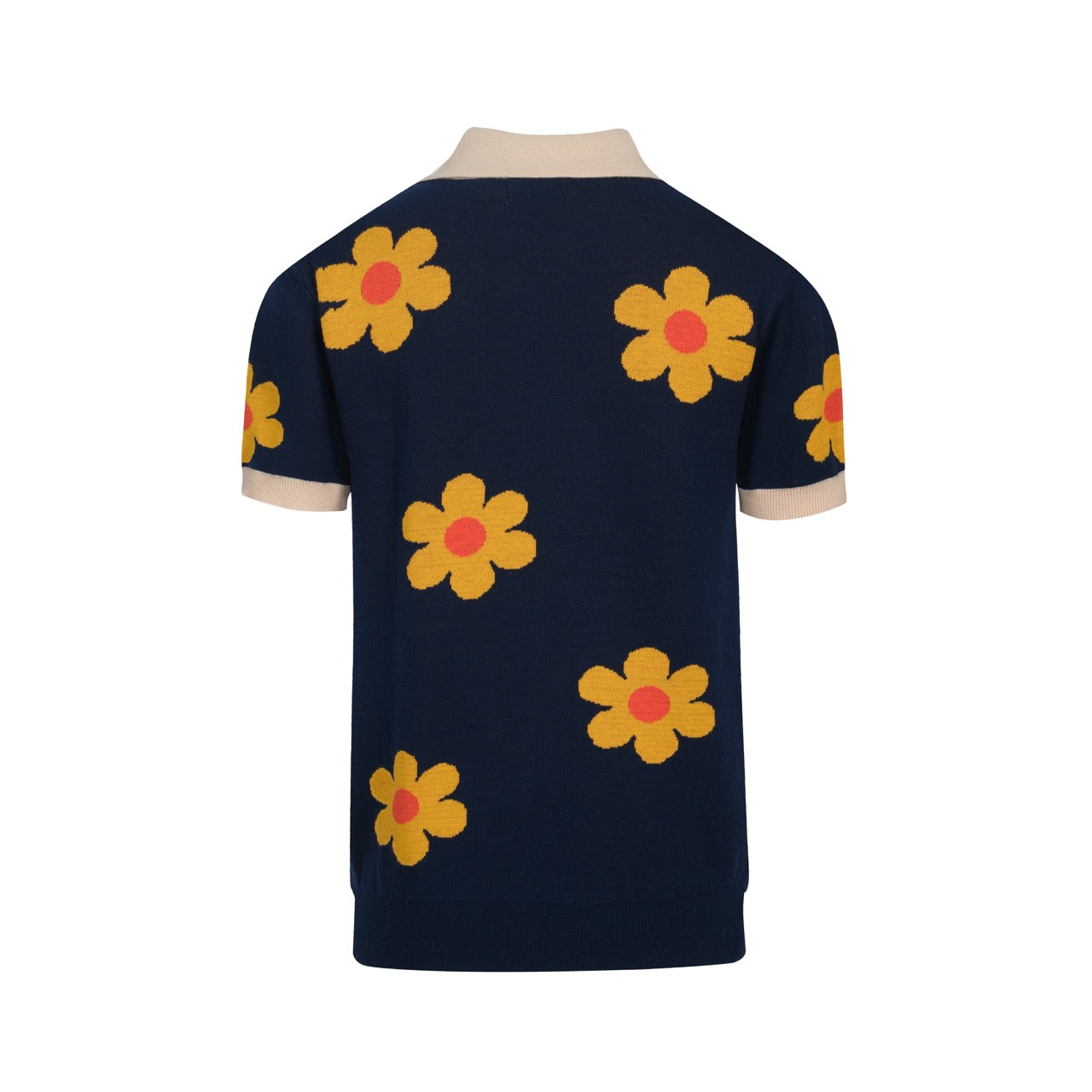 Chemise tricotée vintage jacquard V en bleu fleuri pour homme