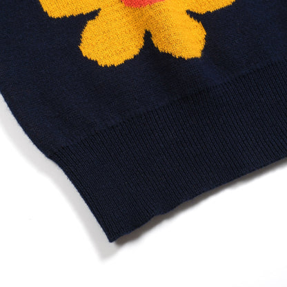 Chemise tricotée vintage jacquard V en bleu fleuri pour homme