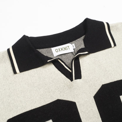 Polo en jacquard beige pour homme avec motif "89" en V