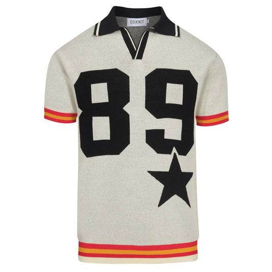 Polo en jacquard beige pour homme avec motif "89" en V