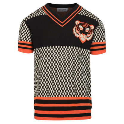 T-shirt en V tricoté jacquard rétro pour hommes