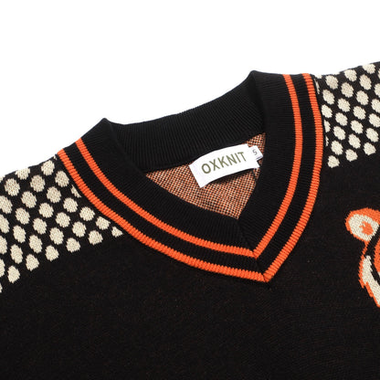 T-shirt en V tricoté jacquard rétro pour hommes