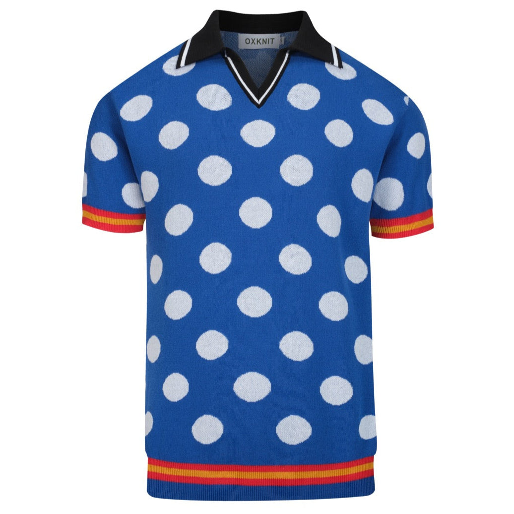 Polo rétro en jacquard bleu à pois pour hommes