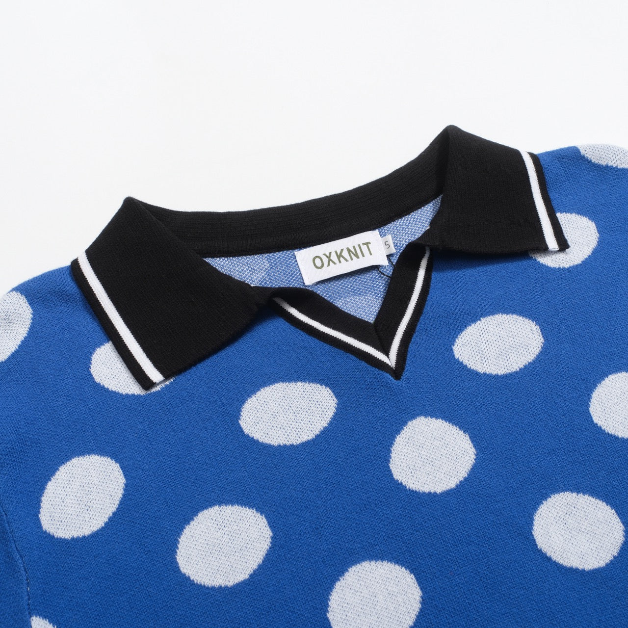 Polo rétro en jacquard bleu à pois pour hommes