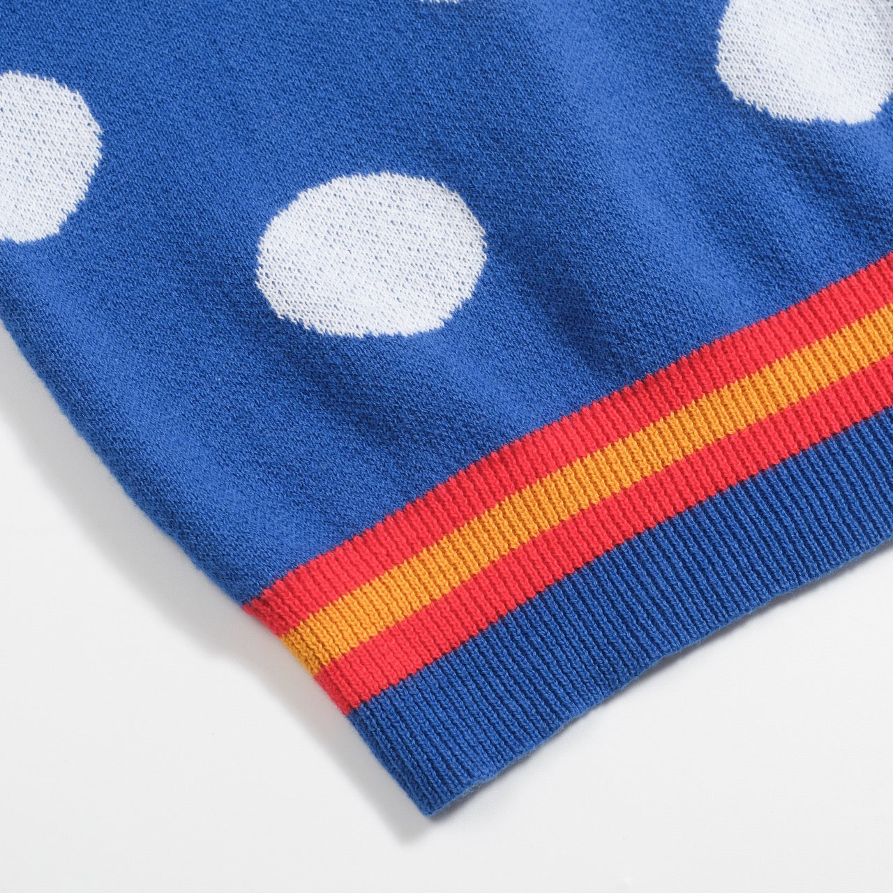 Polo rétro en jacquard bleu à pois pour hommes