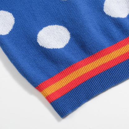 Polo rétro en jacquard bleu à pois pour hommes