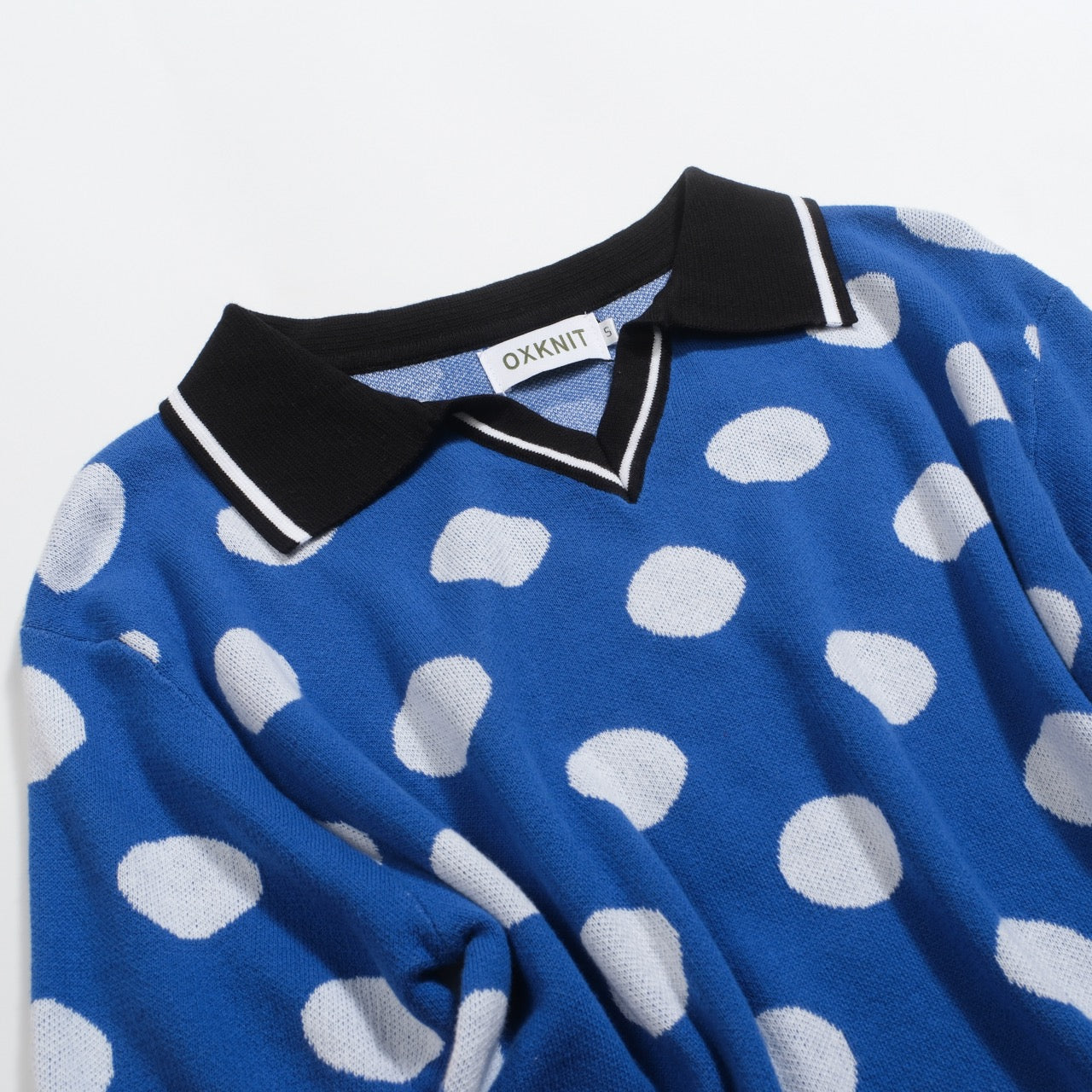Polo rétro en jacquard bleu à pois pour hommes
