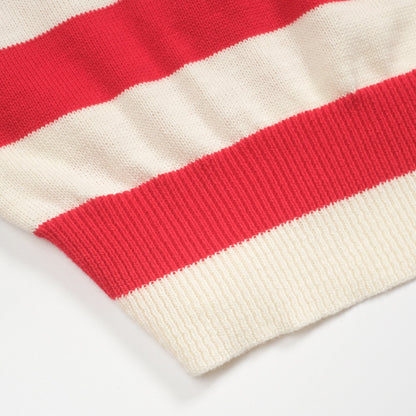 T-shirt tricoté à broderie animale rayé bleu marine pour hommes