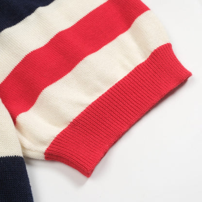 T-shirt tricoté à broderie animale rayé bleu marine pour hommes