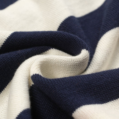 T-shirt tricoté à broderie animale rayé bleu marine pour hommes