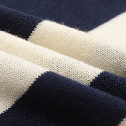 T-shirt tricoté à broderie animale rayé bleu marine pour hommes