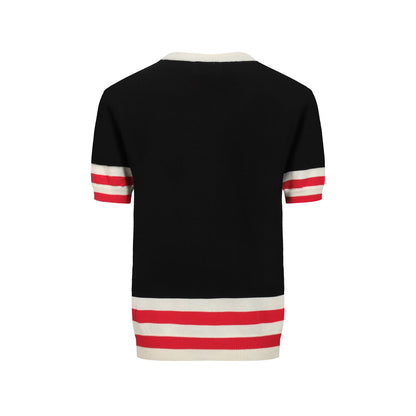 T-shirt tricoté noir pour homme avec broderie de chat