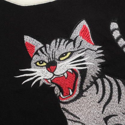 T-shirt tricoté noir pour homme avec broderie de chat