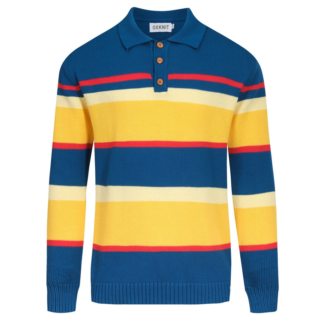 Polo tricoté rétro rayé bleu pour hommes