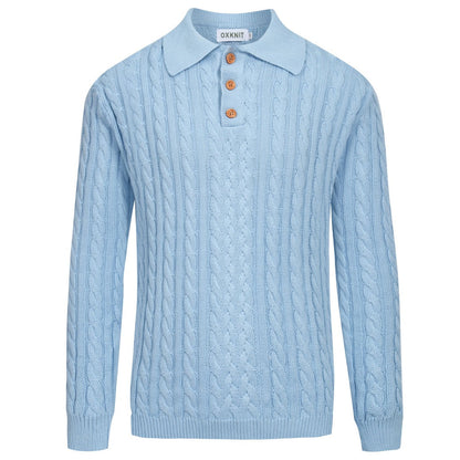 Polo tricoté texturé bleu à la mode pour hommes