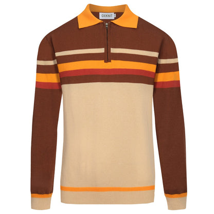 Polo tricoté rayé marron des années 1960