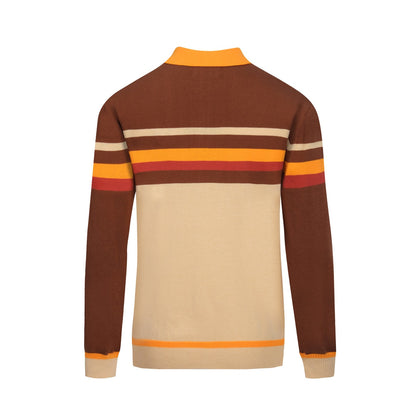 Polo tricoté rayé marron des années 1960