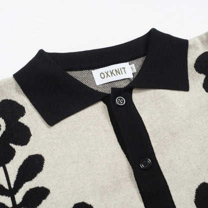 Cardigan vintage tricoté noir à fleurs pour hommes