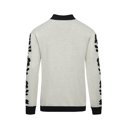 Cardigan vintage tricoté noir à fleurs pour hommes