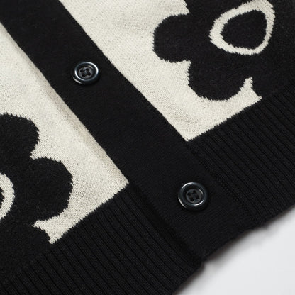 Cardigan vintage tricoté noir à fleurs pour hommes