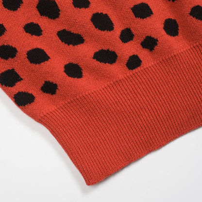 Pull jacquard vintage léopard rouge pour hommes