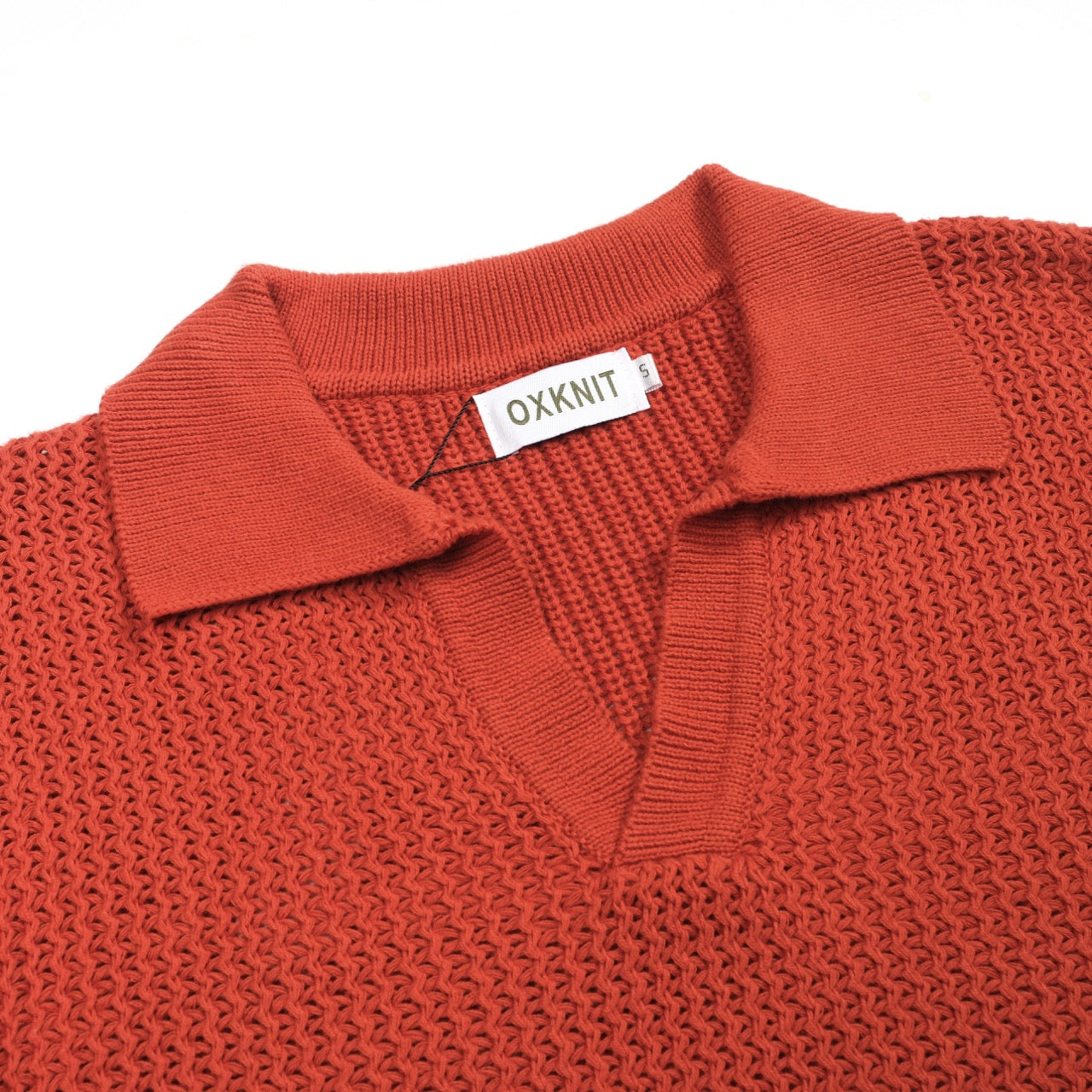 Polo vintage en tricot V en laine orange brun