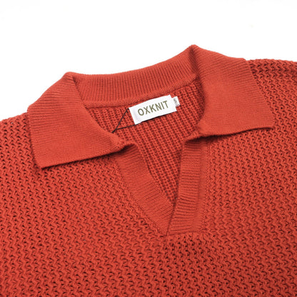 Polo vintage en tricot V en laine orange brun