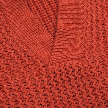 Polo vintage en tricot V en laine orange brun