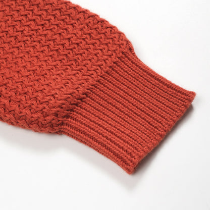 Polo vintage en tricot V en laine orange brun