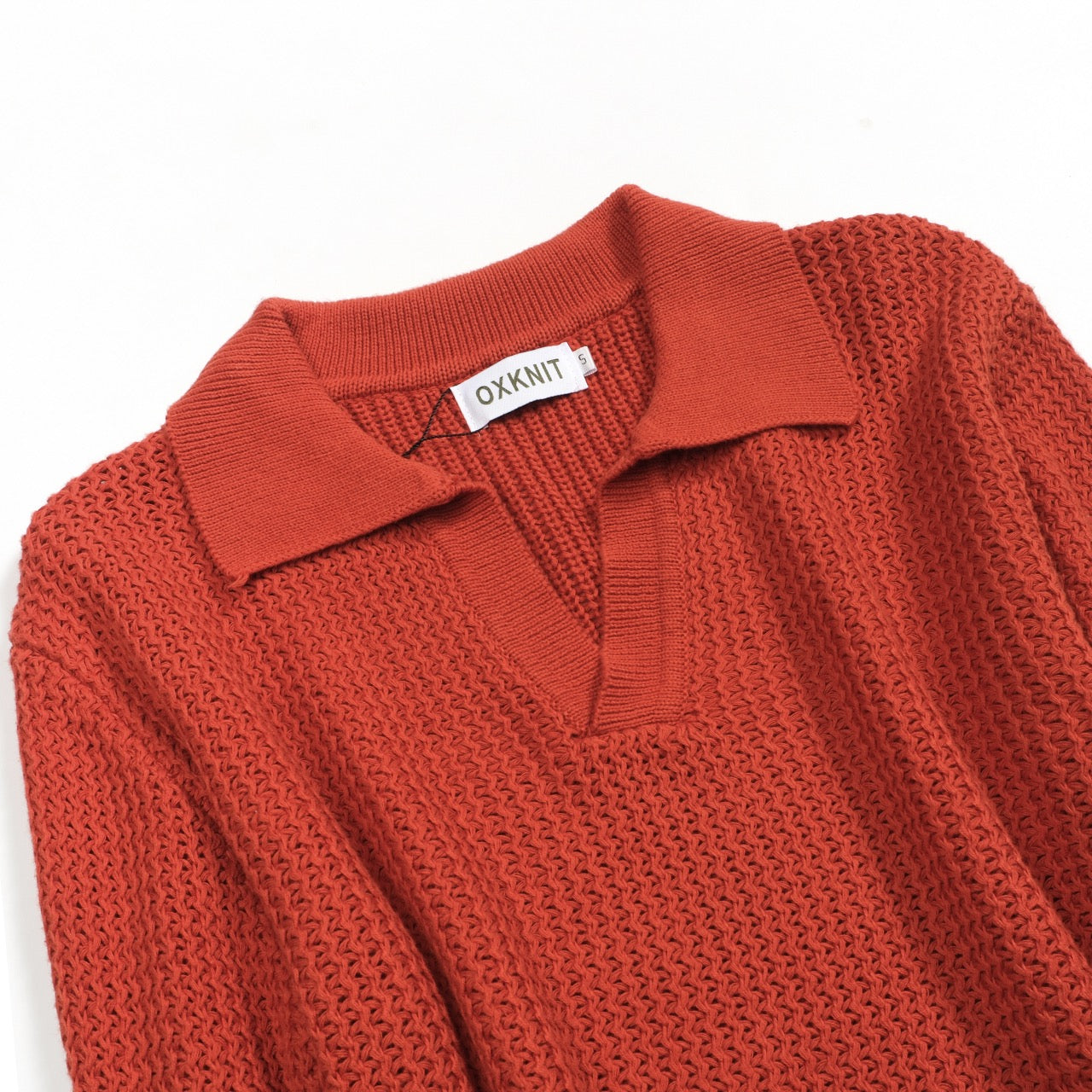 Polo vintage en tricot V en laine orange brun