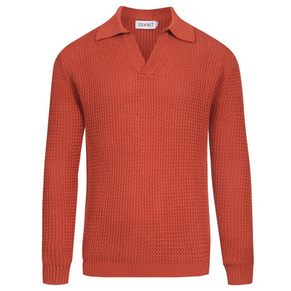 Polo vintage en tricot V en laine orange brun