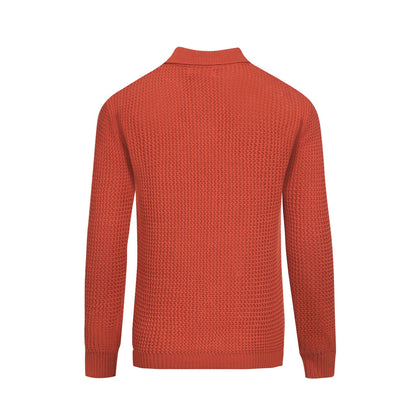 Polo vintage en tricot V en laine orange brun